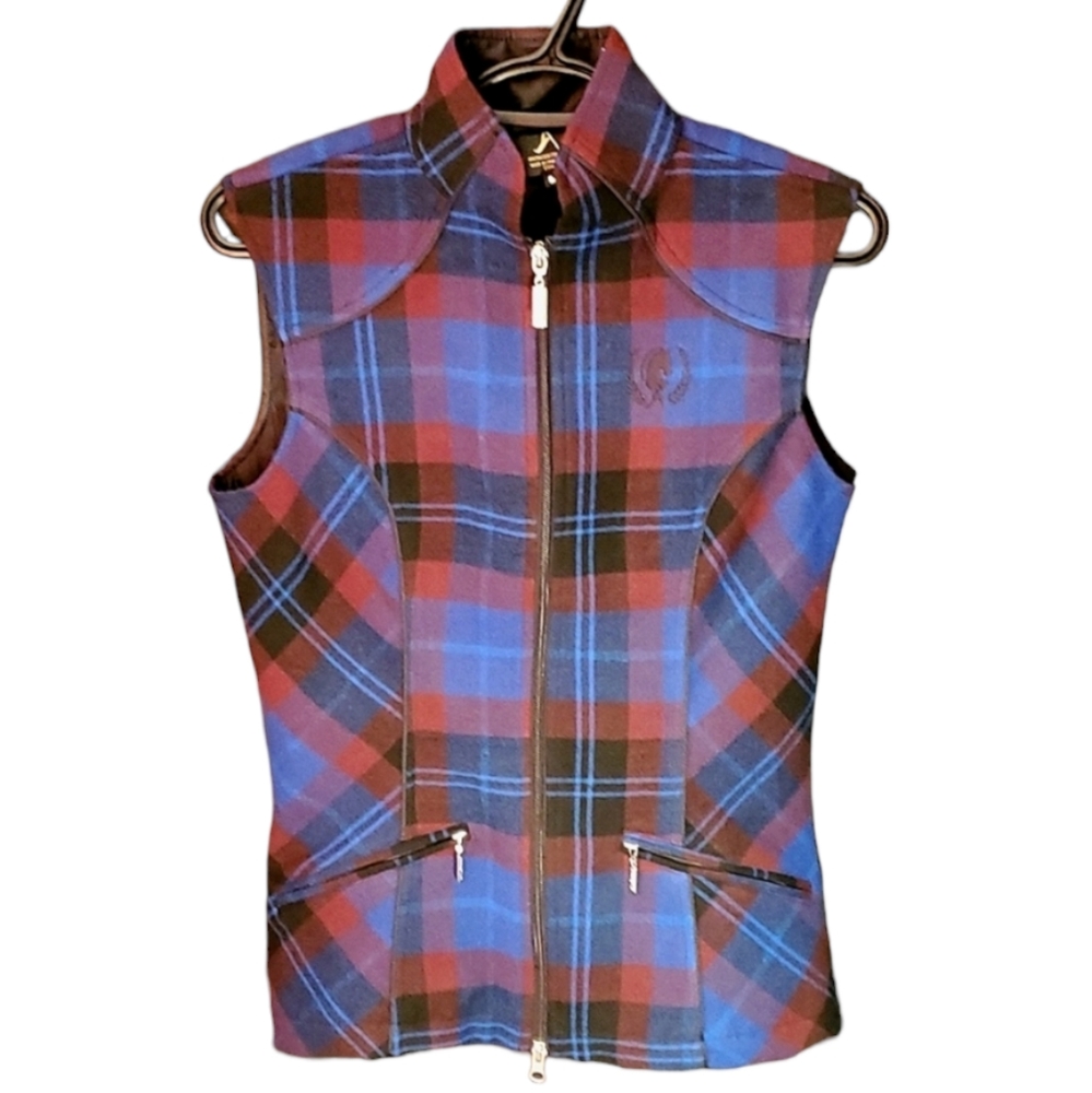 Arista Equestrian Blue/Red Wool Plaid Horseback Riding Show Vest - Size Small